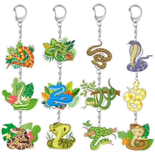 Lcnjscgo 12 PCS Snake Party Favors Snake Acrylic Keychains for
