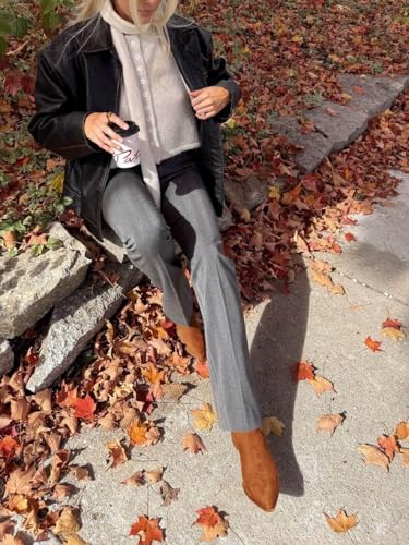 Coutgo Womens Pointed Toe Ankle Boots Stacked Kitten Low Heel Side Zipper Fall Booties Shoes3