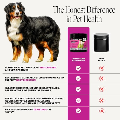 Image of Pet Honesty Vet Recommended Max Strength Dog Multivitamin, 90 Ct, Salmon | 15-in-1 Dog vitamins with glucosamine, probiotics & omega-3, salmon, supports hip & joint stiffness, digestion & heart health