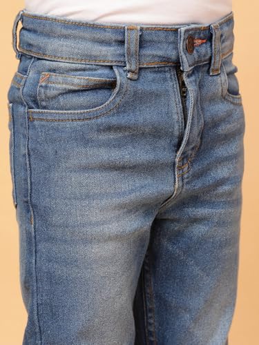 Image of Tales & Stories Boys Slim Fit Denim Jeans | 5-Pocket Stylish Mid-Rise Pants| Durable Cotton Denim Lycra with Button Closure | Casual Wear