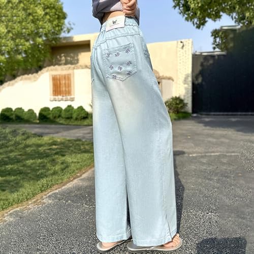 Girl's Y2k Graphic Jeans Tropical Print Cargo Jeans Elastic Wasit Wide Leg Loose Fit Casual Denim Pant with Pockets4