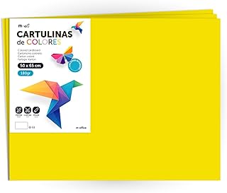 Cartulina de Colores, Cartulina Grande 50x65cm Colores Claros e Intensos, Cartulinas de Colores 180gr para Manualidades, Diseños Creativos y Proyectos de Arte · m-office (x10 hojas, amarillo fuerte)
