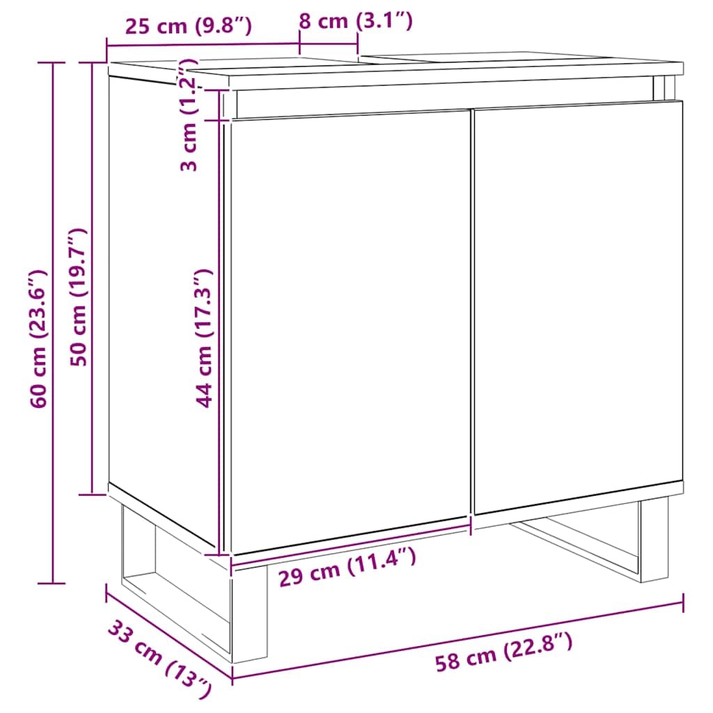 vidaXL Armario de baño Madera de ingeniería Roble Artisan 58x33x60 cm