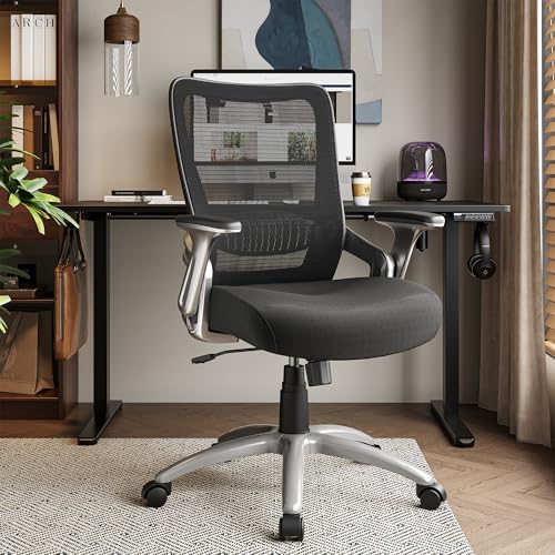 SUNNOW Office Chair, Ergonomic Computer Desk Chair, Sturdy Executive Task Chair - Adjustable Lumbar Support, Flip-up Arms, Tilt Function, Comfy Wide Seat, Swivel Mesh Home Office Desk Chairs (Black) - Thumbnail 3