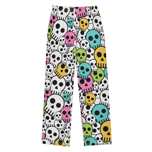 ZZXXB Skull Colorful Print Boys Long Pants Soft Trousers Elastic Waist Kids Lounge Bottoms with Pockets S-XL
