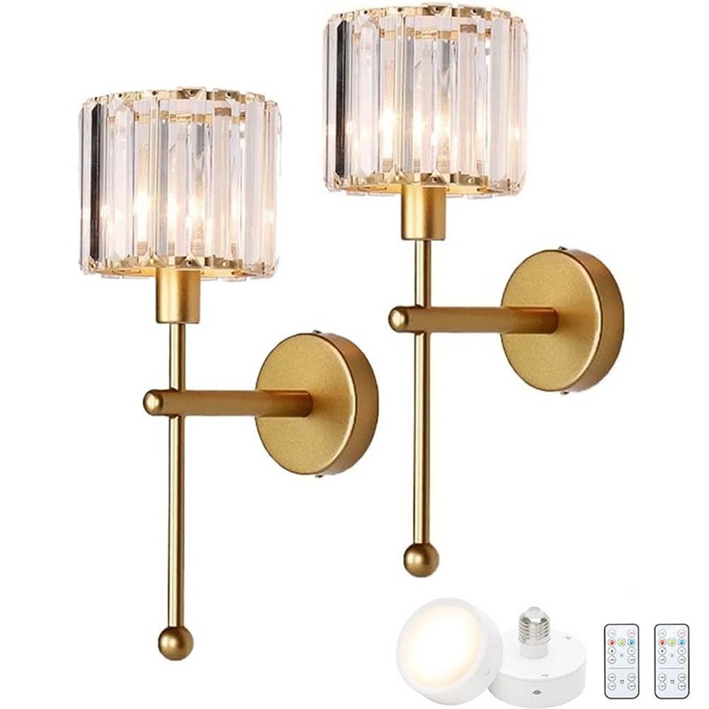 LOGT 2 Piezas Lámpara de Pared de Cristal Dorado Lámpara de Pared Retro Recargable Regulable por Control Remoto Sin Conexión a la Red Apliques de Pared Interior de Cristal Carga USB Lámpara de Mesilla