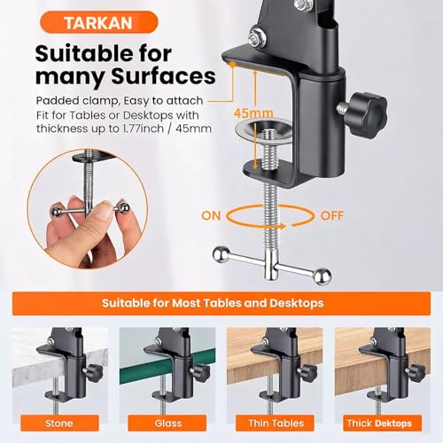 Image of TARKAN Aluminium Lazy Hanging Mount Holder for All Mobiles & Tablets, Flexible Long Arm 360 Adjustable Stand for Table, Bed (Black)