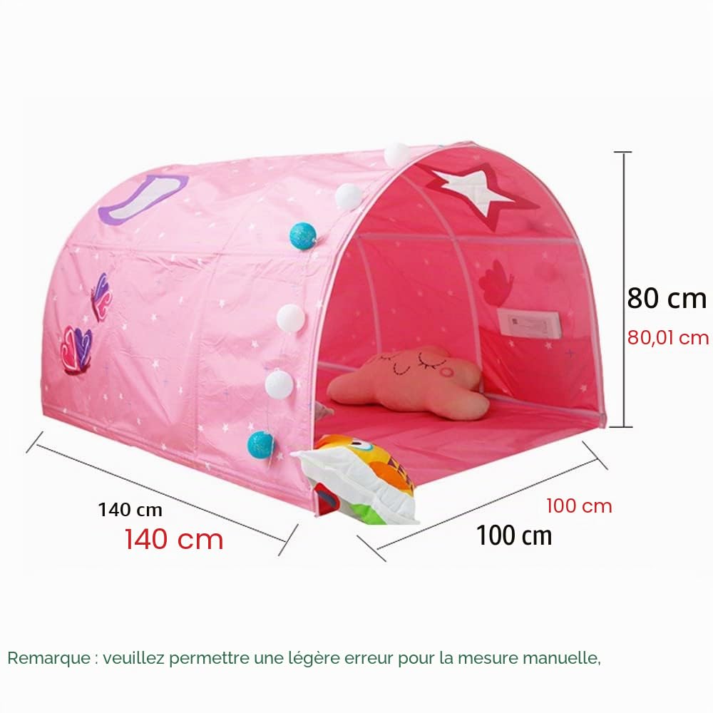Tente tunnel pour enfant de 90 à 100 cm de largeur, lit mezzanine, tente superposée, tissu, bleu, simple