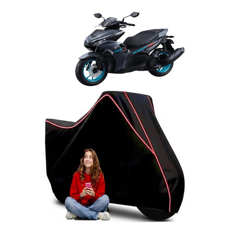 Image of Aerox 155 Scooty Bike Cover Water Resistant Outdoor Use Universal Fit Scooters Motorcycles Heavy Duty UV Protection Dust Rain Scratch Resistant Elastic Bottom Black Blue Piping
