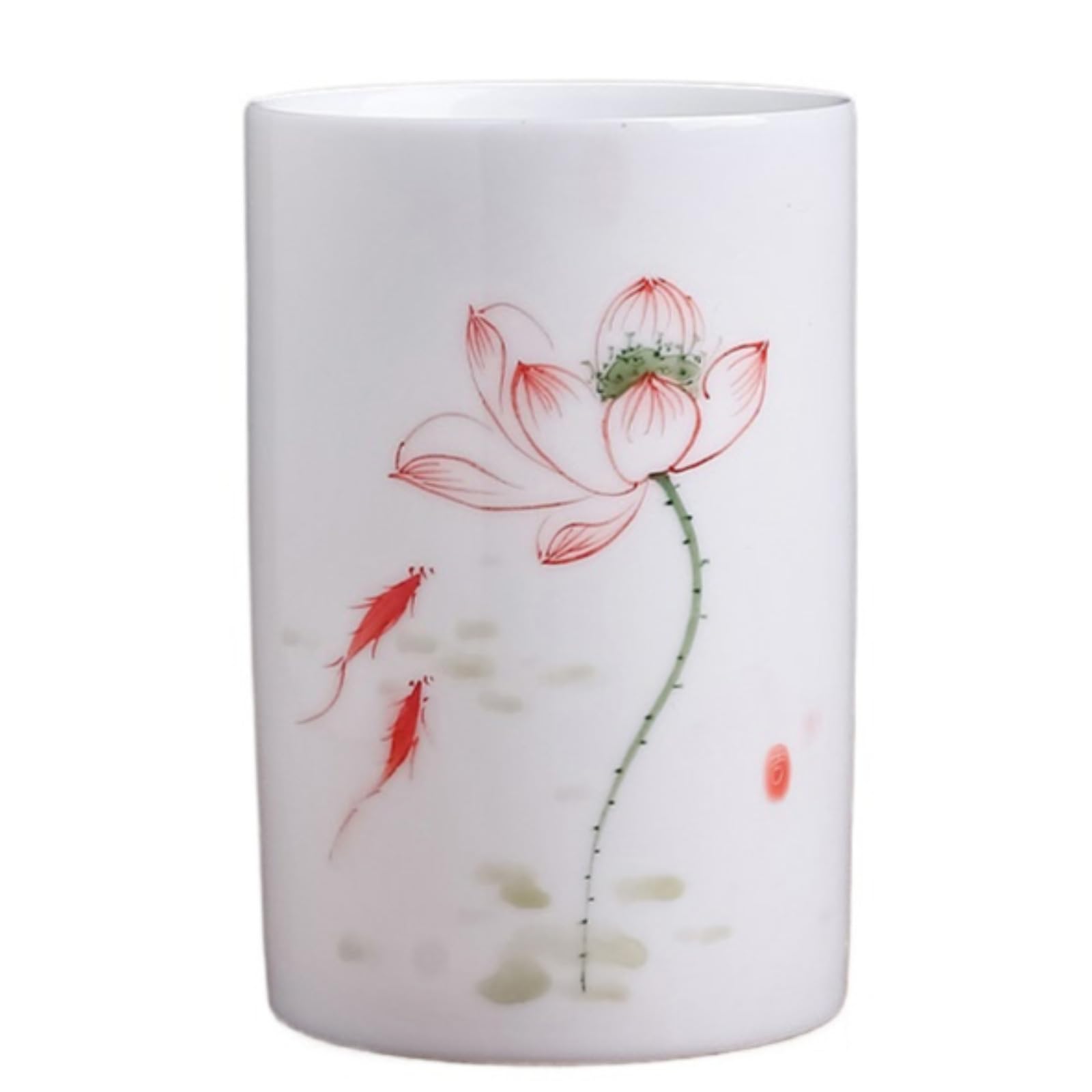 Lotus, Keramik, handgezeichnet, 12 cm, Unterglasur-Farbe, Stifthalter, Tischdekoration