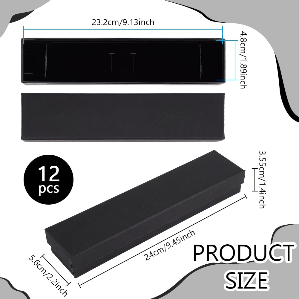 BENECREAT Lot de 12 boîtes à bijoux rectangulaires en carton avec intérieur en velours pour mariage, fête d'anniversaire, remise de diplôme, anniversaire de mariage Noir 23,9 x 5,6 x 3,6 cm