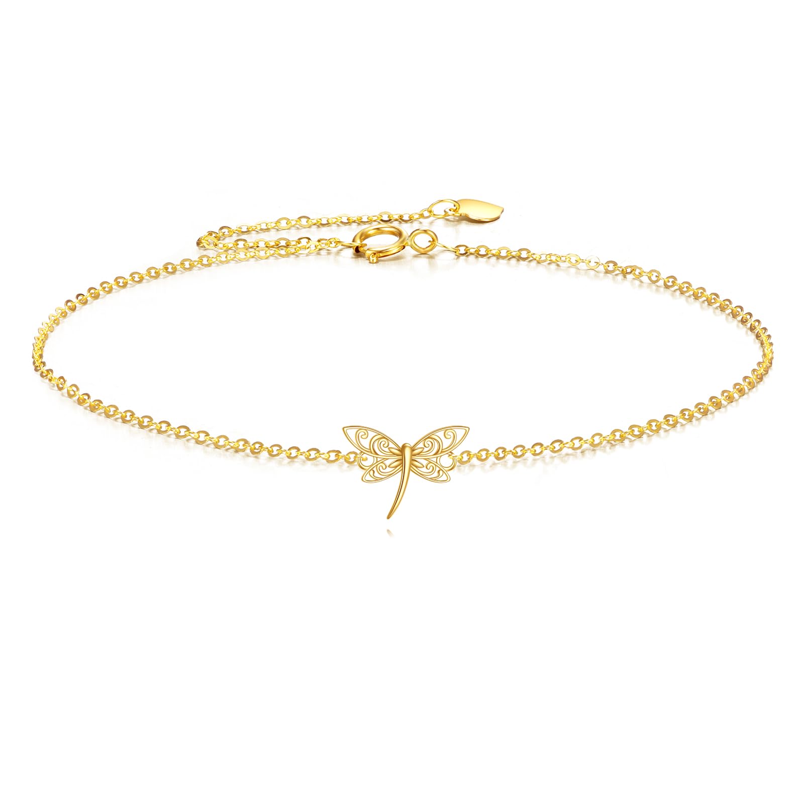 DOVRAN 9K/10K/14K Gold Butterfly/Dragonfly/Hummingbird Bracelet for Women Real Yellow Gold Animal Bracelet Jewelry Birthday Gifts for Mom Wife