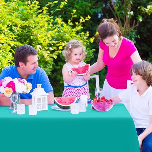 Image of Kopokita 2 Pack Teal Plastic Tablecloths Disposable 54 x 108 Inch