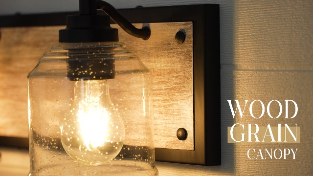 Image of 16 inch 2-Light Farmhouse Bathroom Vanity Light with Bubble Glass, Gray | Metal base with hand-painted wood-grain finish, 5.3 inch seeded glass, E26 Bulbs, mount up /down, for bathroom hallway