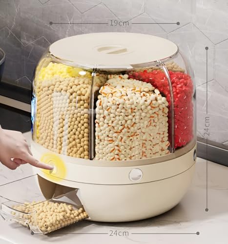 Image of Snezen Grain Dispenser Rice Container with One Press Dispensing, Automatic Large Capacity Food Storage Box for Kitchen Grocery Ration Cereal Pulses Moisture Proof Atta Dal Storage Organizer