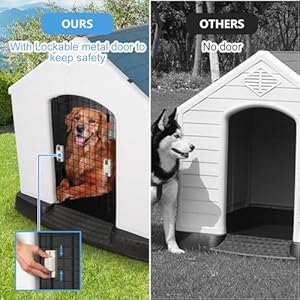 Outdoor large dog house with roof durable waterproof plastic dog house for medium large sized dogs puppy kennel plastic outside pet crate with gate for all weather45 h   cucciolini doodles