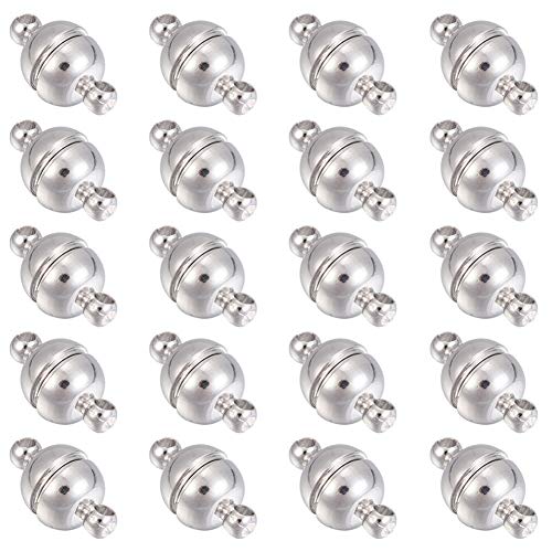 20 Pieces Magnetic Clasps Magnetic Beads Clasps Converter Round Ball Magnetic Clasp Buckle Jewelry Clasps for DIY Craft Bracelet Necklace Making Magnet Converter(6 mm, White K)