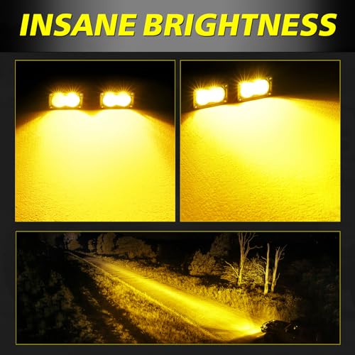 Image of Amber LED Pods, AKD Part 3 Inch Flood CREE LED Fog Lights 40W Small Amber Chase Lights Off Road Driving Ditch Lights Pods 2 Packs for Truck Pickup Motorcycle SUV UTV ATV Dirt Bike Surron