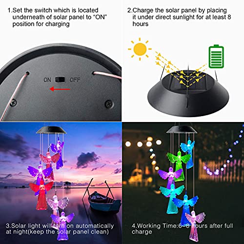 Solar Wind Chime,Wind Chimes Changing Color Led Light Indoor Outdoor Patio Lawn Gardening Gifts Festival Decor For Women Mother Wife Girlfriend Birthday Valentine Gifts (Angel) #TOP4