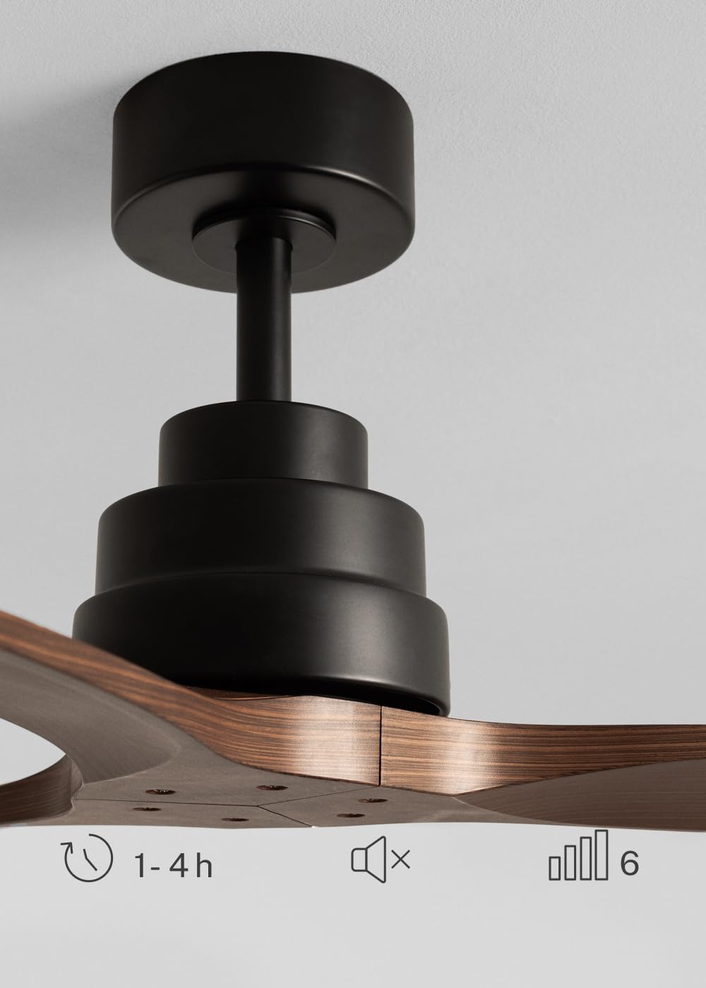 CREATE / WINDSTYLANCE M/Ventilatore da soffitto ABS nero pale effetto legno scuro con Wifi e telecomando / 40W, Silenzioso, Ø132 cm, 6 velocità, estate-inverno, doppia altezza, motore DC