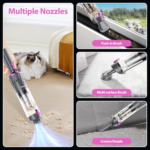Image of Handheld Vacuum Cordless 25000Pa Car Vacuum 3-in-1 Handheld Vacuum, Includes Smart Display and Charging Base Hand Vac Cordless Rechargeable One-Touch Empty for Home /Pet /Car (Violet)