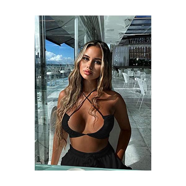 TOB-Womens-Sexy-Criss-Cross-Lace-Up-Sling-Basic-Bow-Tie-Crop-Top TOB Women's Sexy Criss Cross Lace Up Sling Basic Bow Tie Crop Top Black