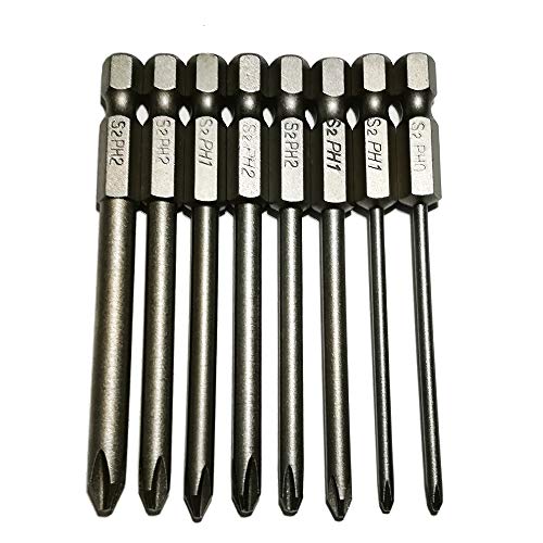 LEROM Philips Screwdriver Bits Set 8pcs includ PH0 PH1 PH2 (Î¦2.5 Î¦4 Î¦4.5 Î¦5 Î¦6) 3 Inch Length Phillips Screw Head 1/4 Inch Shank Hex Cross Head Electric Manual Screwdriver Bits (Phillips Head)