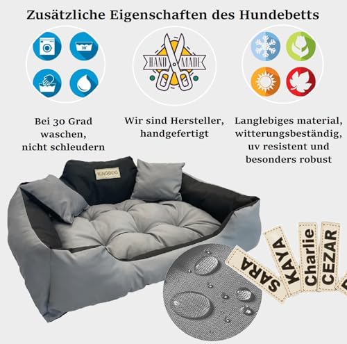 KING DOG Hundebett Grosse Hunde Waschbar L 100 x 75 cm Hundekissen Haustierbett Hundekorb Personalisiert - Name des Hundes Wasserdichtes Material Silikon Füllung Dunkelgrau