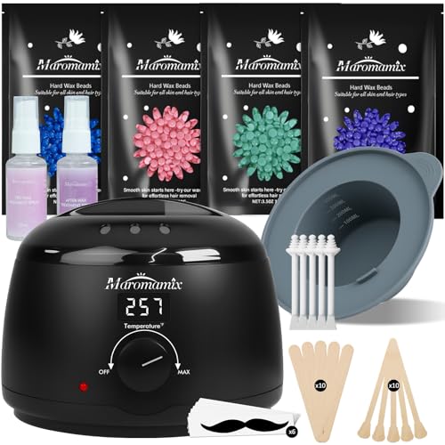 Waxing Kit -Digital Wax Warmer Machine for Hair Removal with 4 Packs of Hard Wax Beads &amp; Silicone Pot for Full Body, Legs, Face, Eyebrows, Bikini, Brazilian at Home Waxing Kit for Women Mothers Day