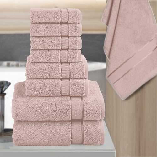 Image of Elegant Comfort Premium Cotton 8-Piece Towel Set, Includes 4 Washcloths, 2 Hand Towels and 2 Bath Towels, 100% Turkish Cotton - Highly Absorbent and Super Soft Towels for Bathroom, Dusty Rose