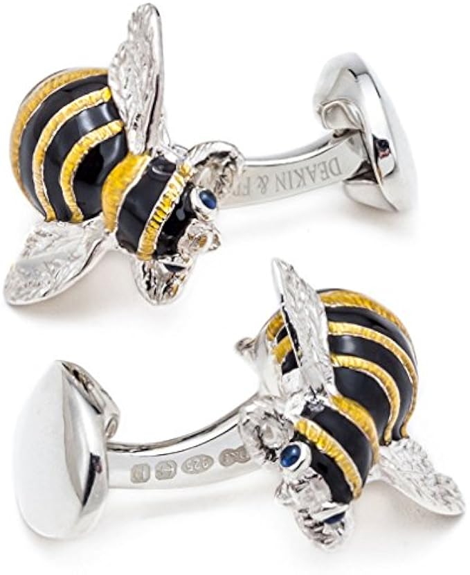 Deakin and Francis Bumble Bee Sterling Silver Cufflinks, Sapphire Eyes