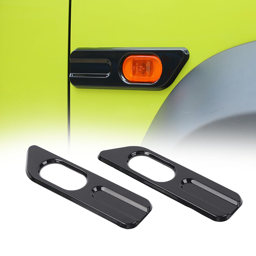2PCS Side Turn Signal Light Cover Guard Fender Turn Signal Lamp Frame Bezel Trim Compatible with Suzuki Jimny 2019 2020 2021 2022 2023 2024 Exterior Accessories (Black-A)