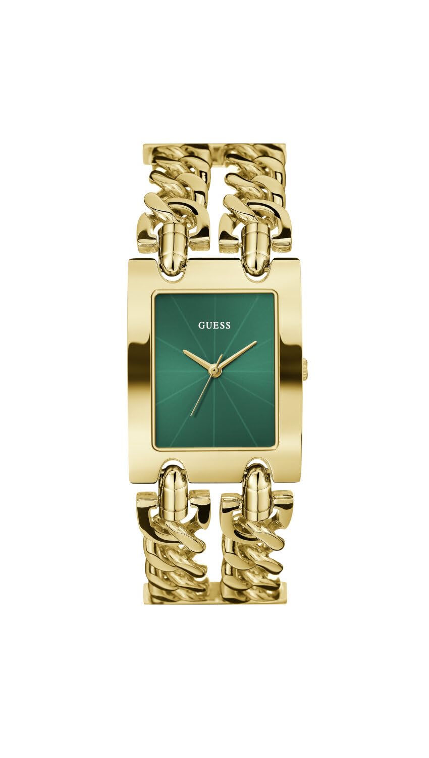 Guess GT MOD Heavy Metal Damen Armbanduhr, Edelstahl, 28 mm, Edelstahlarmband, Farbe: Gold, 3 bar, Zifferblatt: Grün, GW0740L2