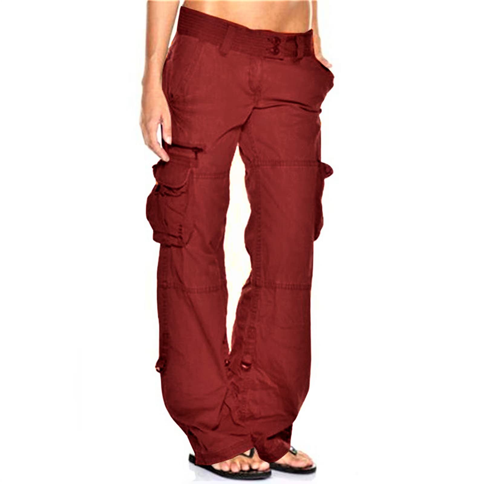 mxgynxP Womens Cargo Pants Baggy Y2K Wide Leg Slacks Casual Hiking Combat Tactical Work Trousers with Pockets Red