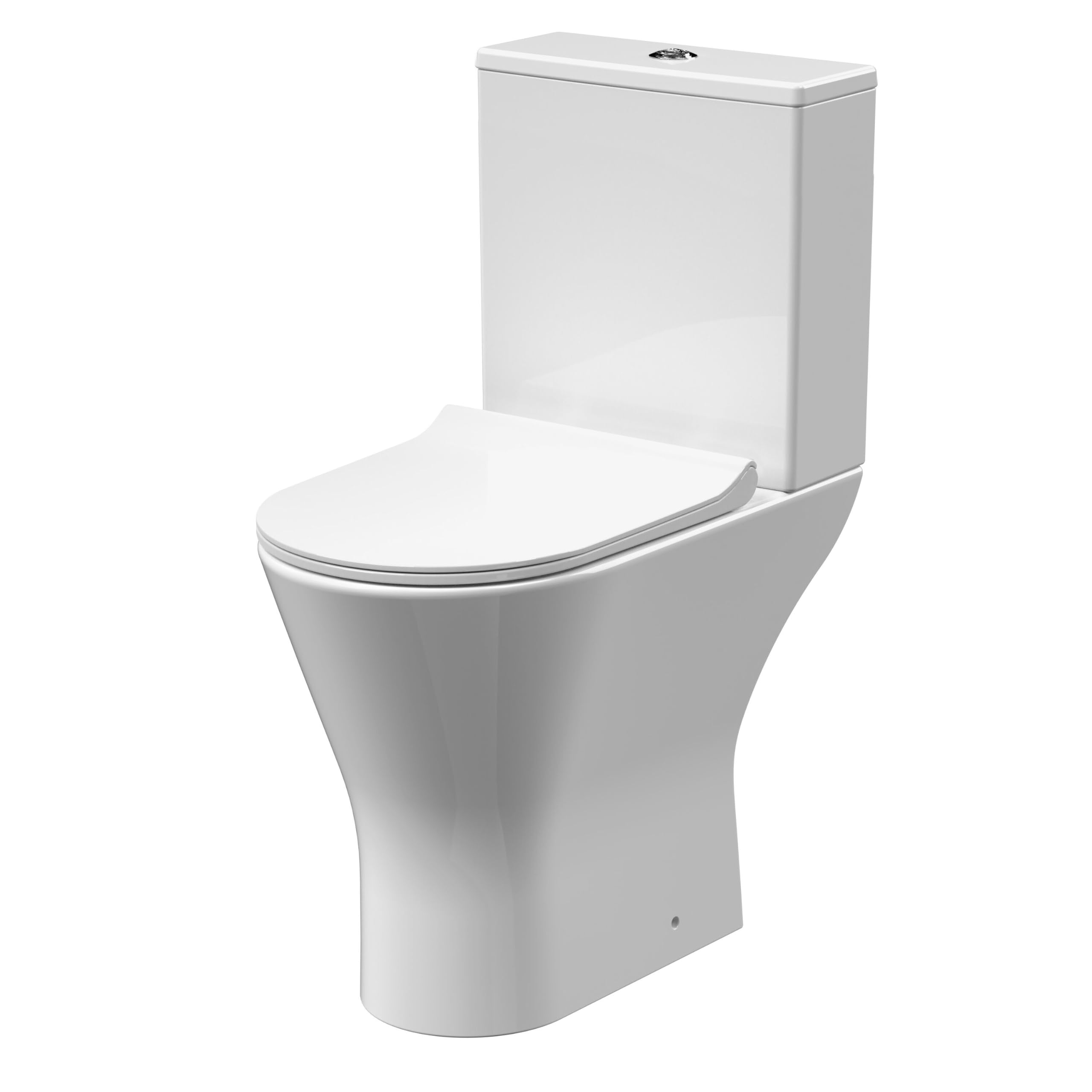 Balterley Close Coupled Rimless Toilet with Cistern & Soft Close Seat, Bathroom Toilet Cistern with Comfort Height Round Rimless Pan & Dual Flush, WC Toilets - 380mm x 605mm x 845mm (White)