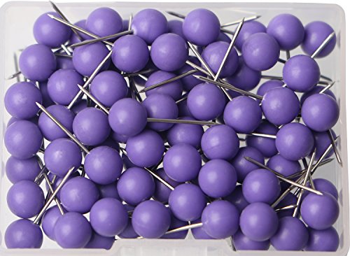 AnMiao Star 100pcs Map Tacks Push Pins 1/4 Inch Diameter Plastic Round Head and 7/16 inch Steel Needle Points,Used for Marking Craft Office and Home on Map,Bulletin Board or Cork Boards.(Purple）