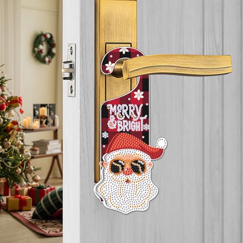 Image of AiYuanzsh 5D Christmas Diamond Painting Door Sign Kit - Special-Shaped Drill DIY Hanging Pendant for Holiday Home Decor & Gift