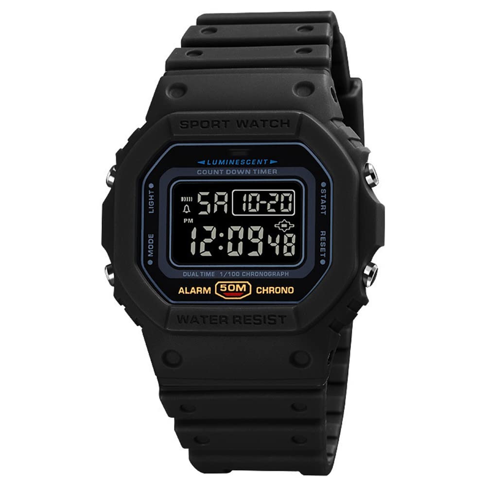 ROSEBEARReloj digital de cuarzo para hombre, resistente a los golpes, unisex, sumergible hasta 50 m, deportivo, para exterior, visión nocturna, reloj electrónico con correa de poliuretano