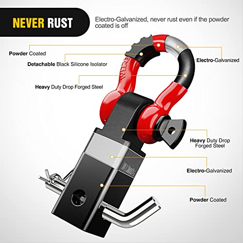 Image of Nilight Shackle Hitch Receiver 2Inch 45000 LBs Breaking Strength 3 /4 inch D Ring Shackle w /Trailer Hitch Pin Heavy Duty Solid Recovery Towing Kit for Trucks Jeeps Off-Road