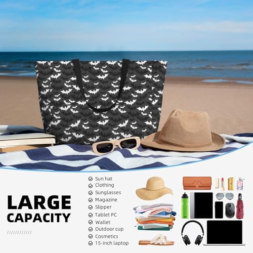 Large Beach Bags Water-resistant Sandproof - Halloween Bats grey cool Cute Beach Tote Bags for Women with Zipper4