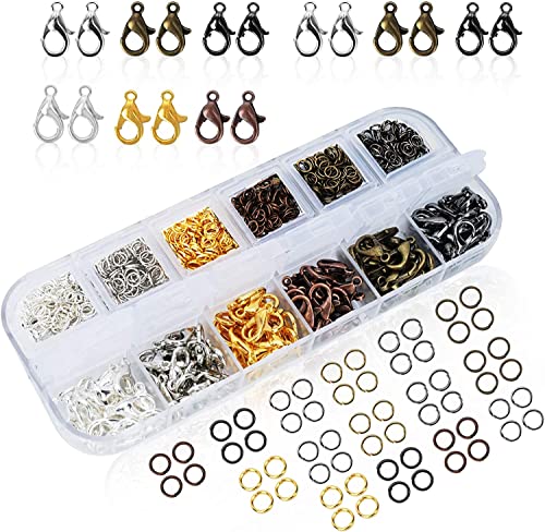 1000Pcs+ Premium Lobster Claw Clasps, Open Jump Rings, 6 Colors Jewelry Making Chains Ideal For Jewelry Making, Necklaces Bracelet Clasp, Diye Earrings W/Portable Plastic Box (12Mm, 5Mm) #TOP20