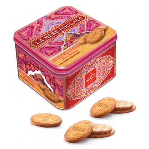 La Mère Poulard | Galletas de mantequilla pura con caramelo salado | Lata metálica de galletas de mantequilla francesas grandes - 472,5 g | Latas de repostería para decorar la cocina | Regalo de galle