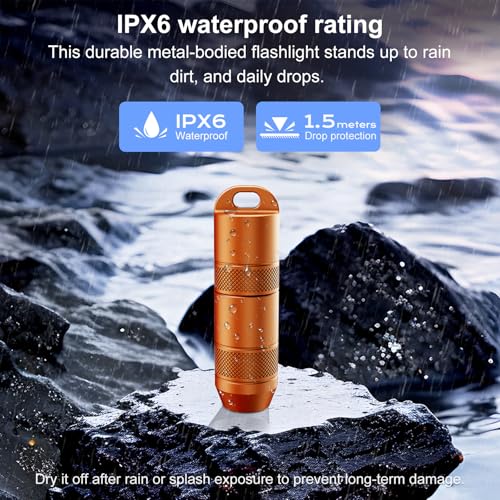 Image of Mini Keychain Flashlight - Instant On Pull to Light, 100 Lumens Tiny EDC Flash Light, USB-C Rechargeable Micro LED Torch, Waterproof IPX6, for Everyday Carry, Emergency & Outdoor Use (Orange)