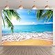 Luminora-Stoff, 2,1 x 1,5 m, Sommer-Strand-Fotografie-Hintergrund, Hawaiianischer tropischer Ozean, Palmenblätter, Meer, Luau-Hintergrund, Geburtstagsparty-Dekoration, Fotoautomaten-Banner