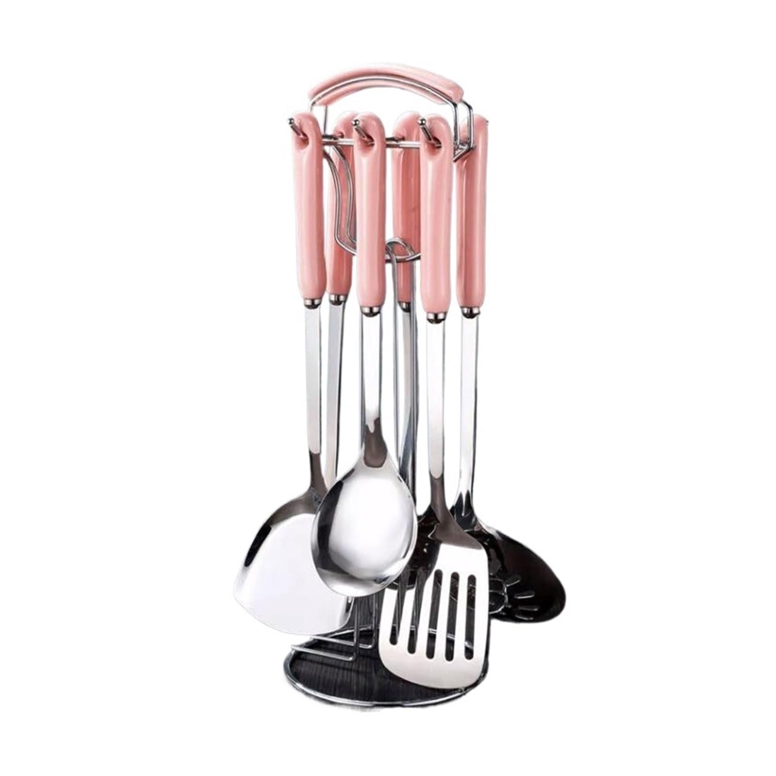 Kochlöffel aus Keramik, Spatel, Kochutensilien aus Edelstahl, Gadgets, Backgeschirr, Werkzeuge, Küchenkochgeschirr, 7-teilig (Rosa)