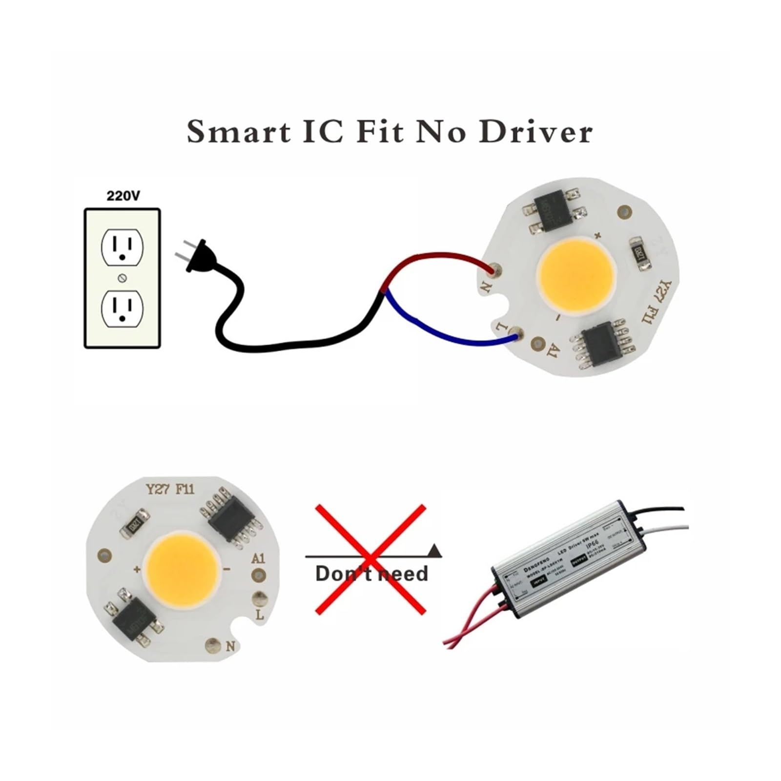 10 piezas/lote 3W 5W 7W 9W LED COB Chip Lámpara 220V IC inteligente No necesita controlador Bombilla LED for reflector Iluminación blanca fría/cálida(Cold White,220V_7W)