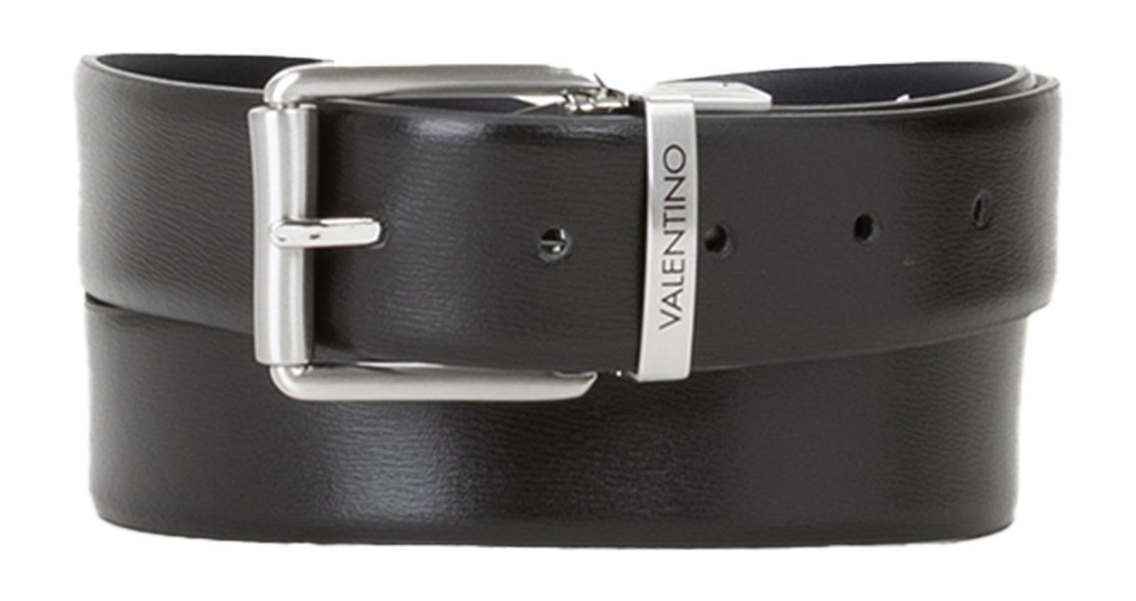 Valentino Leder Gürtel Premium Pin Buckle Belt W105 Nero/Blu schwarz dunkelblau kürzbar wendbar