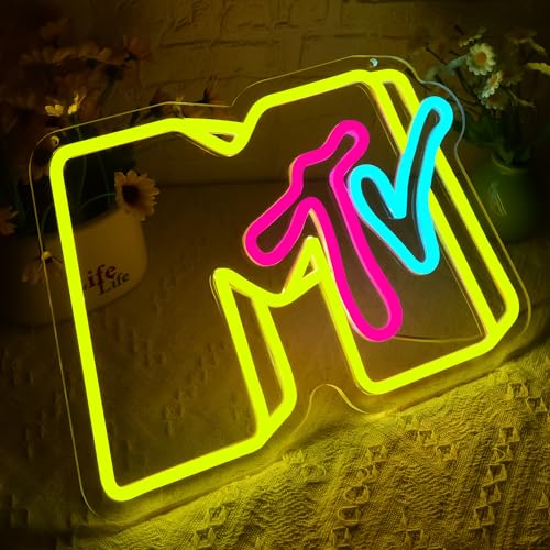 Image of Music Neon Sign for Wall Decor Dimmable Music Neon Light Up Sign for Man Cave Neon Lights for Bedroom Led Neon Sign Suitable for Record Studio Bar Nightclub Party Concert Venue Size 13.77*9.64In(P081)