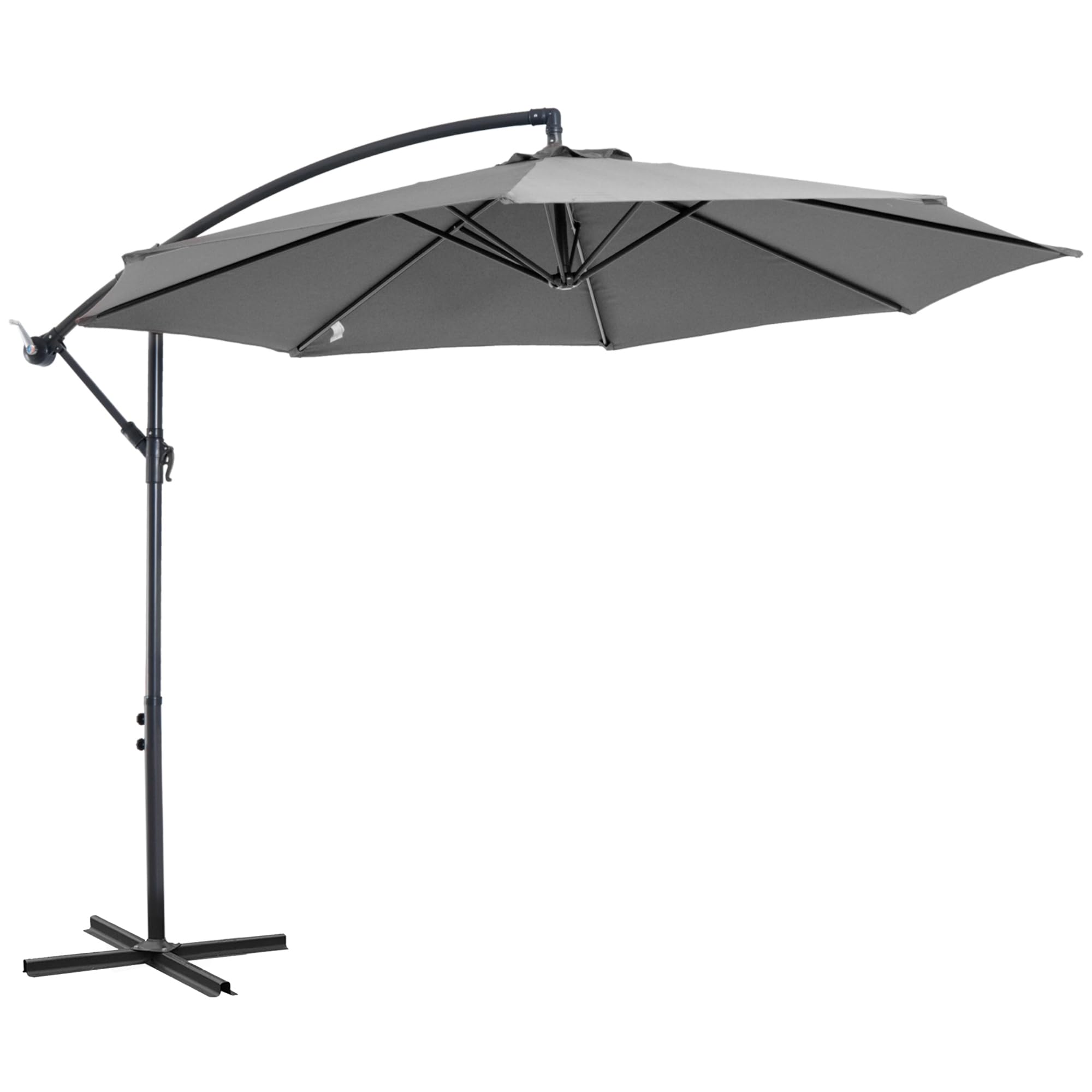 Outsunny Sombrilla de Jardín Ø300x250 cm Parasol Excéntrico Inclinable con Manivela Base Cruzada y Soporte de Acero Protección Solar para Terraza Exterior