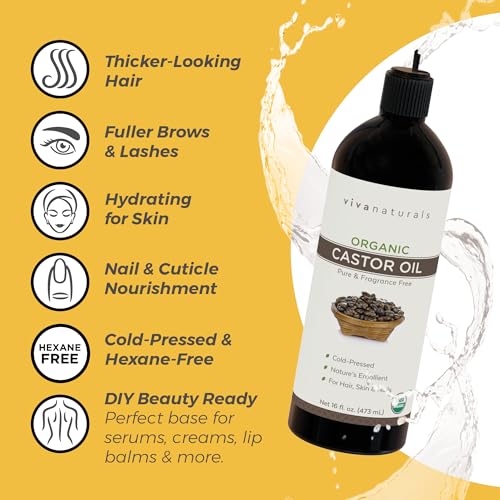 Viva Naturals Organic Castor Oil, Cold-Pressed, 16 fl oz – For Face, Hair, Eyelashes, USDA Organic, Non-GMO - With Beauty Kit - image 9